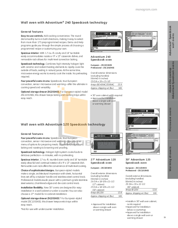 Download free pdf for GE Monogram Advantium ZSC1001KSS Oven manual
